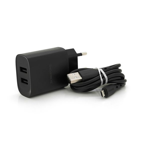 Набір BOROFONE BN2 СЗУ 2xUSB+ кабель Micro, 2.1A, 1м, Black