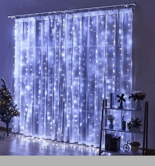 Світлодіодна гірлянда-завіса USB 200 LED 3x2м з пультом Блакитний (47719-708_214)