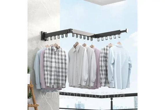 Настенная раскладная вешалка сушилка для одежды из алюминиевого сплава для балкона, 3 секции SKLM-2 ((101+23)*10*6.5) | Зображення 2