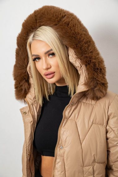 Куртка женская зимняя короткая, цвет бежевый, 244R865 | Зображення 6