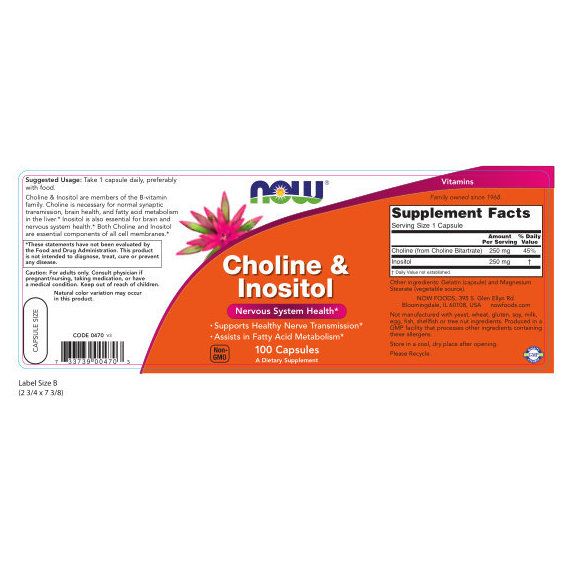 Инозитол NOW Foods CHOLINE & INOSITOL 100 Caps | Зображення 1