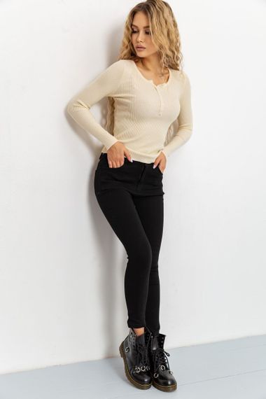 Кофта жіноча базова в рубчик, колір кремовий, 204R002 | Зображення 1