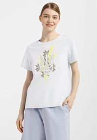 Футболка жіноча біла з принтом "Тризуб з колосками", 2XL