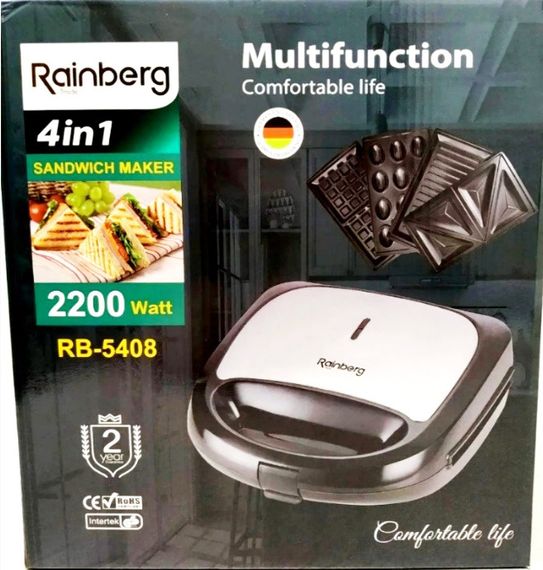 Електричний мультимейкер Rainberg RB-5408 4в1 сендвічниця, бутербродниця, горішниця, з антипригарним покриттям | Зображення 9