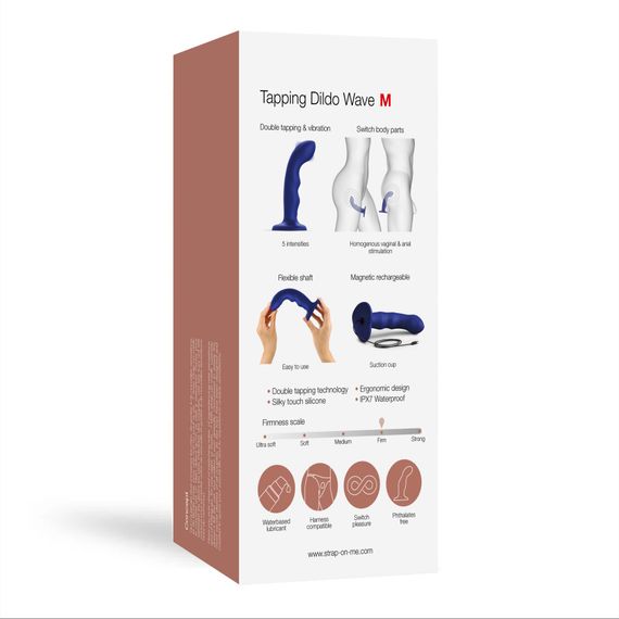 Насадка для страпона з подвійною точковою пульсацією Strap-On-Me TAPPING DILDO WAVE – NIGHT BLUE, М | Зображення 5