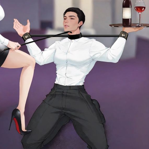 Розпірка для зап'ясток або щиколоток з нашийником і затискачами на соски з дзвіночками UPKO, чорна | Зображення 6