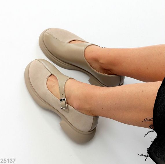 Дизайнерские бежевые туфли натуральная кожа + замша низкий ход 37