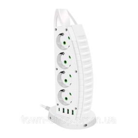 Сетевой фильтр F14, 8 розеток  EU + 3 USB + Type-C, кнопка включения с индикатором, 2 м, 3х0,75мм, 2500W,