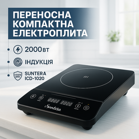 Индукционная плита мини Suntera, Мини электрическая плита, Переносная настольная электроплита RE-53