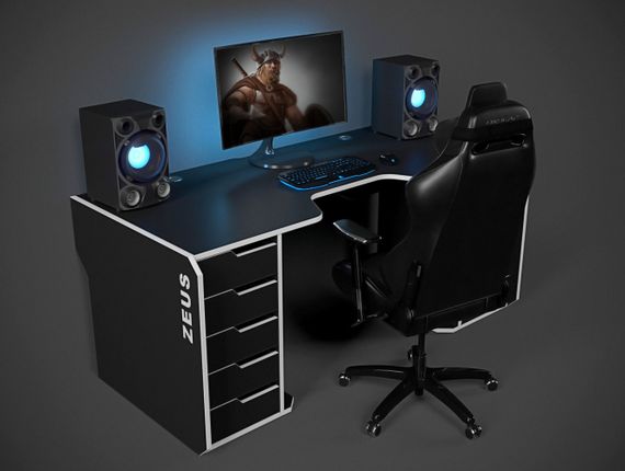 Стол геймерский эргономичный ZEUS Viking-2S черныйбелый | Зображення 1