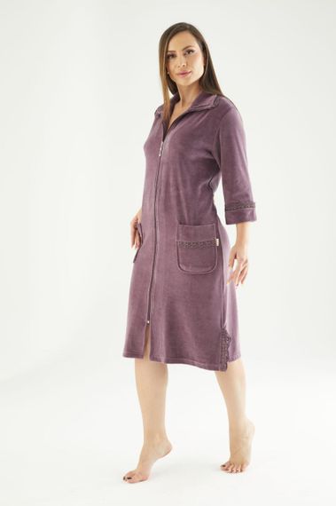 Женский халат Nusa 0321 велюровый на молнии, Фиолетовый, 2XL | Зображення 1