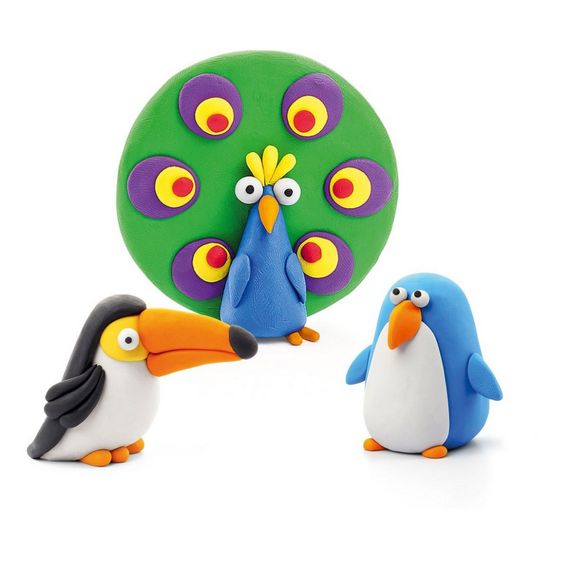 Набор пластилина "Птицы: Пингвин, Павлин, Тукан" ЛИПАКА 60026-UA01 самостоятельно затвердевает | Зображення 2