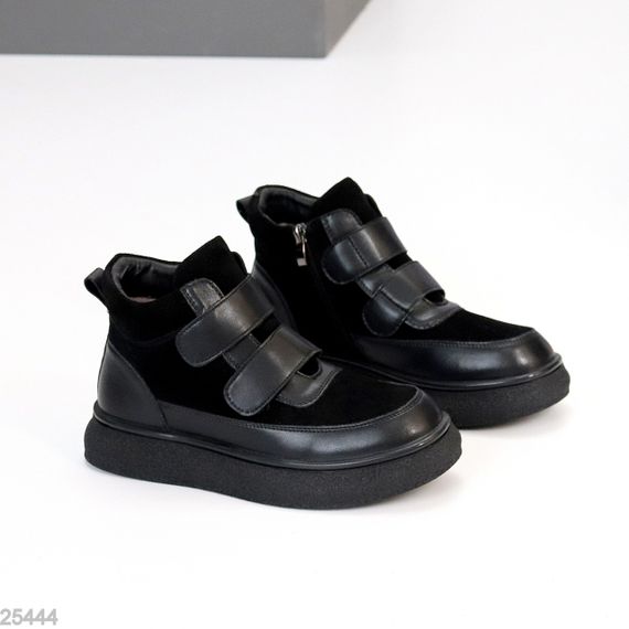 Крутые спортивные зимние черные ботинки натуральная кожа+замша на липучках 40