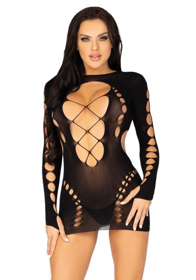 (SALE) Leg Avenue Long sleeve cut out mini dress Black O/S Sex Aura
