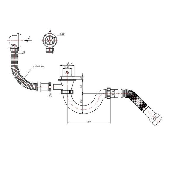 Сифон для ванни Lidz (WHI) 60 03 V001 00 прямоточний (вихід 50 мм) | Зображення 1