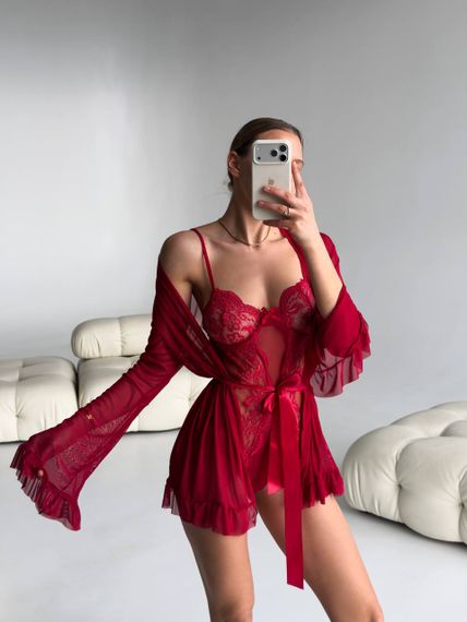 Халат та боді БЕЗ доступу, бордовий М | Зображення 5