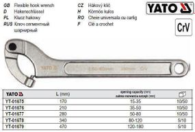 Ключ сегментный шарнирный YATO Польша M=120-180мм L=470 мм YT-01679