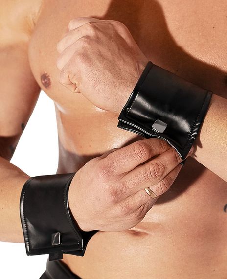 Мужские браслеты с потайным кошельком Noir Handmade H075, пара, под латекс, потайная молния | Зображення 3