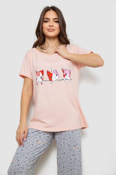 Пижама женская с принтом, цвет персиковый, 243R1602-008 | Зображення 1