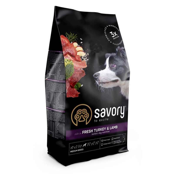 Сухой корм для собак средних пород Savory Fresh Turkey & Lamb Adult Medium Breeds со свежим мясом индейки и ягненка, 1 кг