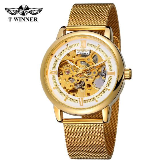 Годинник Fo2rsining 8173 Gold-White Mesh