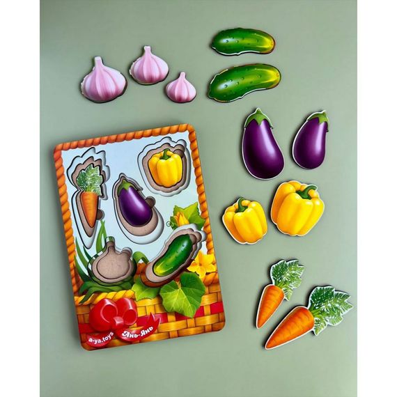 Настільна розвиваюча гра "Кошик з овочами-1" Ubumblebees (ПСФ042) PSF042 сортер-вкладиш | Зображення 2