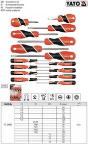 Набор отверток YATO Польща SL PH TORX 15 штук YT-25981