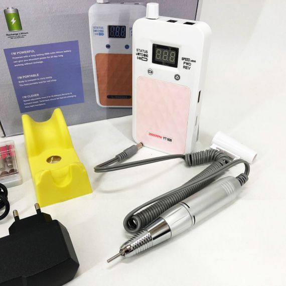 Портативний фрезер для нігтів Nail Drill YT-928 акумуляторний з індикатором заряду на 35 000 оборотів. Колір: білий | Зображення 6