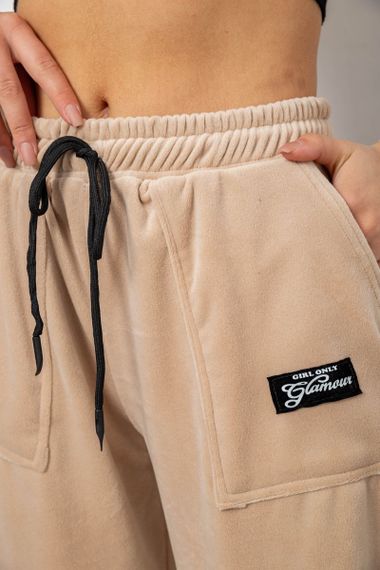 Спортивные штаны женские велюровые на флисе  -уценка, цвет бежевый, 238R58647-1-U-5 | Зображення 4