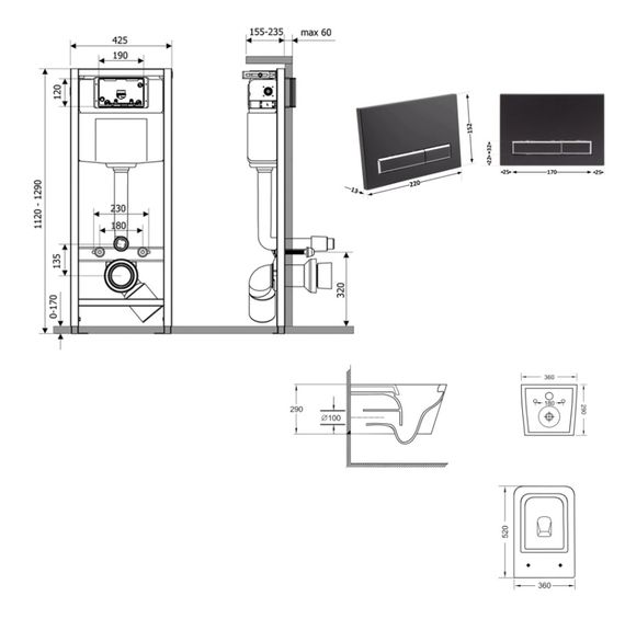 Набір Qtap Nest 4 в 1 підвісний унітаз Crow Ultra Quiet 520x360x290 + комплект інсталяції QT05335172W48196 | Зображення 1