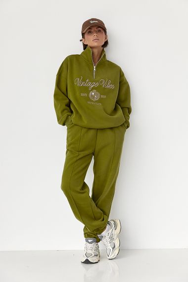 Утеплений спортивний костюм зі світшотом та джогерами - зелений цвет, M (є розміри) | Зображення 4