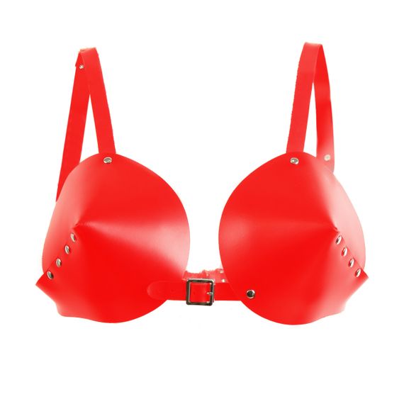 Бюстгалтер - конус "L27" RED, экокожа, ручная работа, красный sexstyle