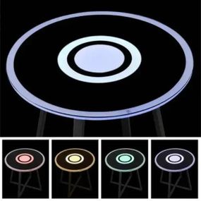 Круглий скляний журнальний столик із підсвічуванням, Bluetooth колонкою та зарядкою Чорний