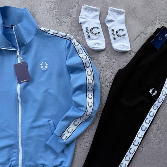Костюм Fred Perry лампас кофта блакитна штани чорні + 2 пари носків у подарунок | Зображення 1