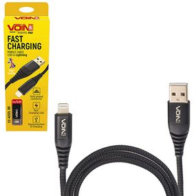 Кабель VOIN CC-4202L BK USB - Lightning 3А, 2m, black (швидка зарядка/передача даних)