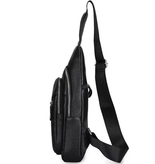Чоловічий слінг сумка через плече шкіряна чорна Tiding Bag 33737 | Зображення 8
