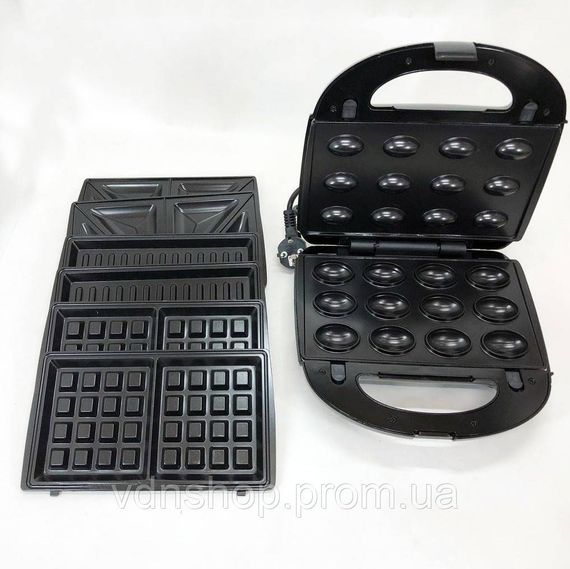 Бутербродница и вафельница 4 в 1, Вафельница простая в использовании, Сендвичница со сменными насадками NA-52 | Зображення 6