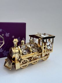 Кришталева мініатюра ручної роботи зі стразами Старовинний паровоз, 8.5х5 см