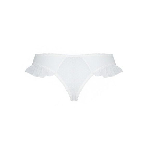 Трусики в горошок, з рюшами та шнурівкою Passion FATIN THONG S/M, white | Зображення 5