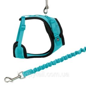 Анатомическая шлейка для кошек Trixie Y-Harness бирюзовая с эластичным поводком 1 м размер 39-60 см