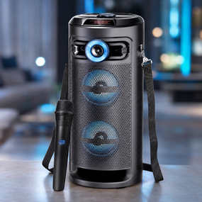 Колонка KTS-2432 Bluetooth / Караоке-система с двумя динамиками и беспроводным микрофоном / Портативная акустика с LED подсветкой