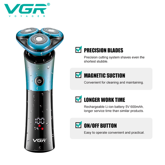 Электробритва VGR V-326, роторная, IPX6, LED дисплей | Зображення 3
