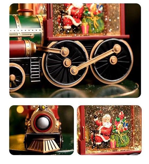 Паровозик що світиться на батарейках, Нічний новорічний світильник з літаючим снігом знижка | Зображення 7