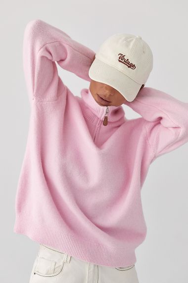 В'язаний однотонний светр із блискавкою - рожевий цвет, ONE SIZE (є розміри) | Зображення 4