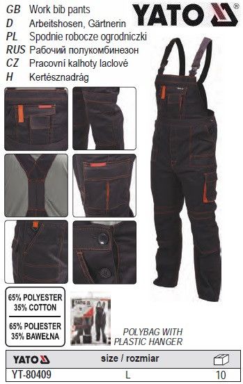 Напівкомбінезон робочий YATO Польща розмір L 65% поліестер 35% бавовна YT-80409