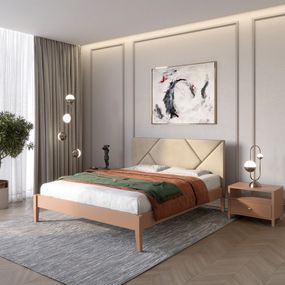 Двоспальне дерев'яне ліжко Mebigrand Нью-Йорк ДК Коричневий (RAL8025)/Аляска 23 (Бежевий) 140х200 см (MBG-10226)
