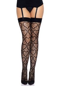 Кокетливые чулки с сердечками Leg Avenue Heart net thigh highs, Черный, One Size, ONE SIZE