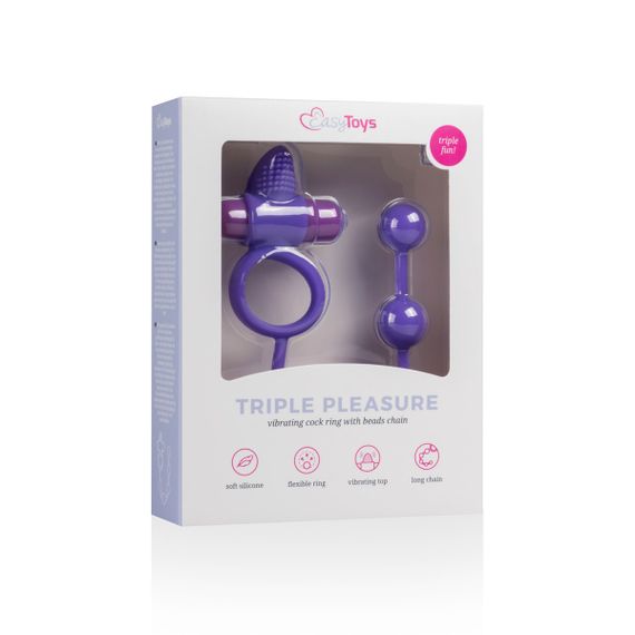 Ерекційне кільце Triple Pleasure з анальним ланцюжком, фіолетове sexstyle | Зображення 4