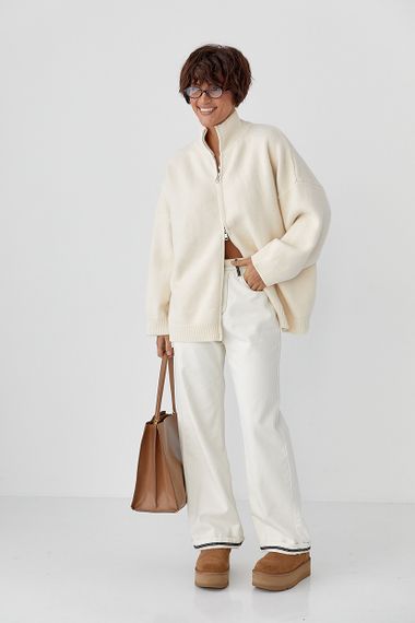 В'язаний кардиган оверсайз на блискавці - молочний цвет, ONE SIZE (є розміри) | Зображення 2