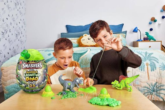 Іграшка Zuru Smashers MEGA Jurassic Light Up Dino Мега Яйце-сюрприз Ті-Рекс (сірий) світло, звук, 25 сюрпризів | Зображення 7